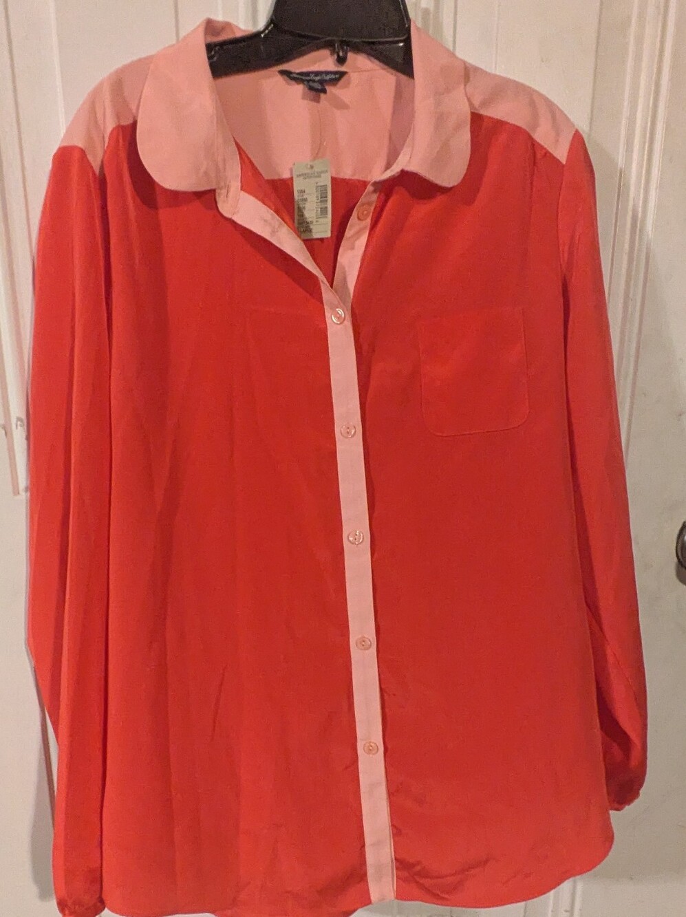 American Eagle Outfitters XL Coral Pink Colorblock Button Down Blouse NWT